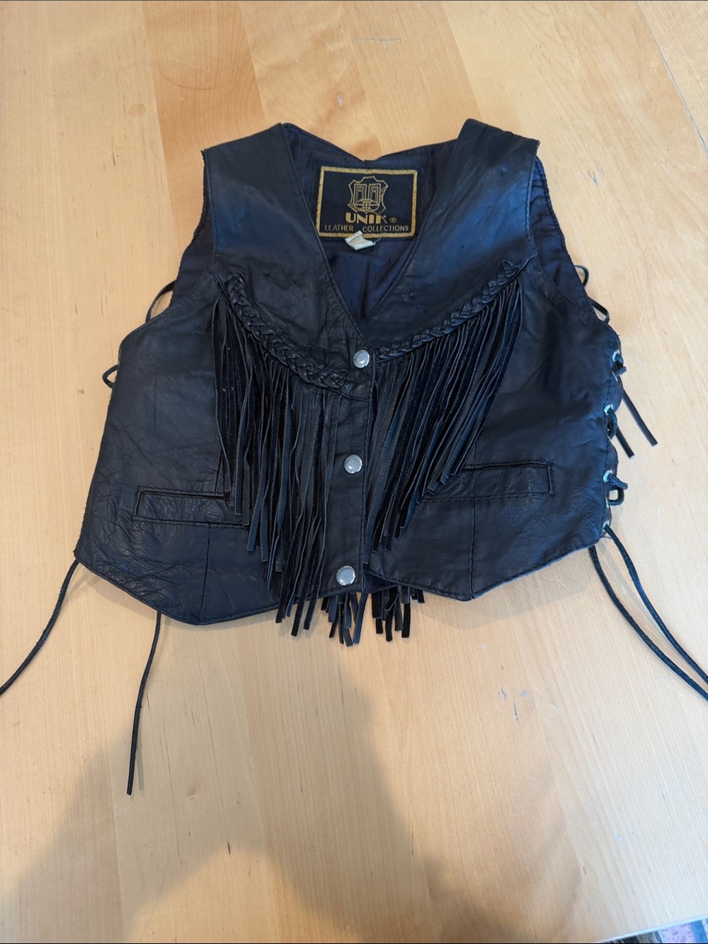 Women’s Vintage Black Leather Fringe Vest